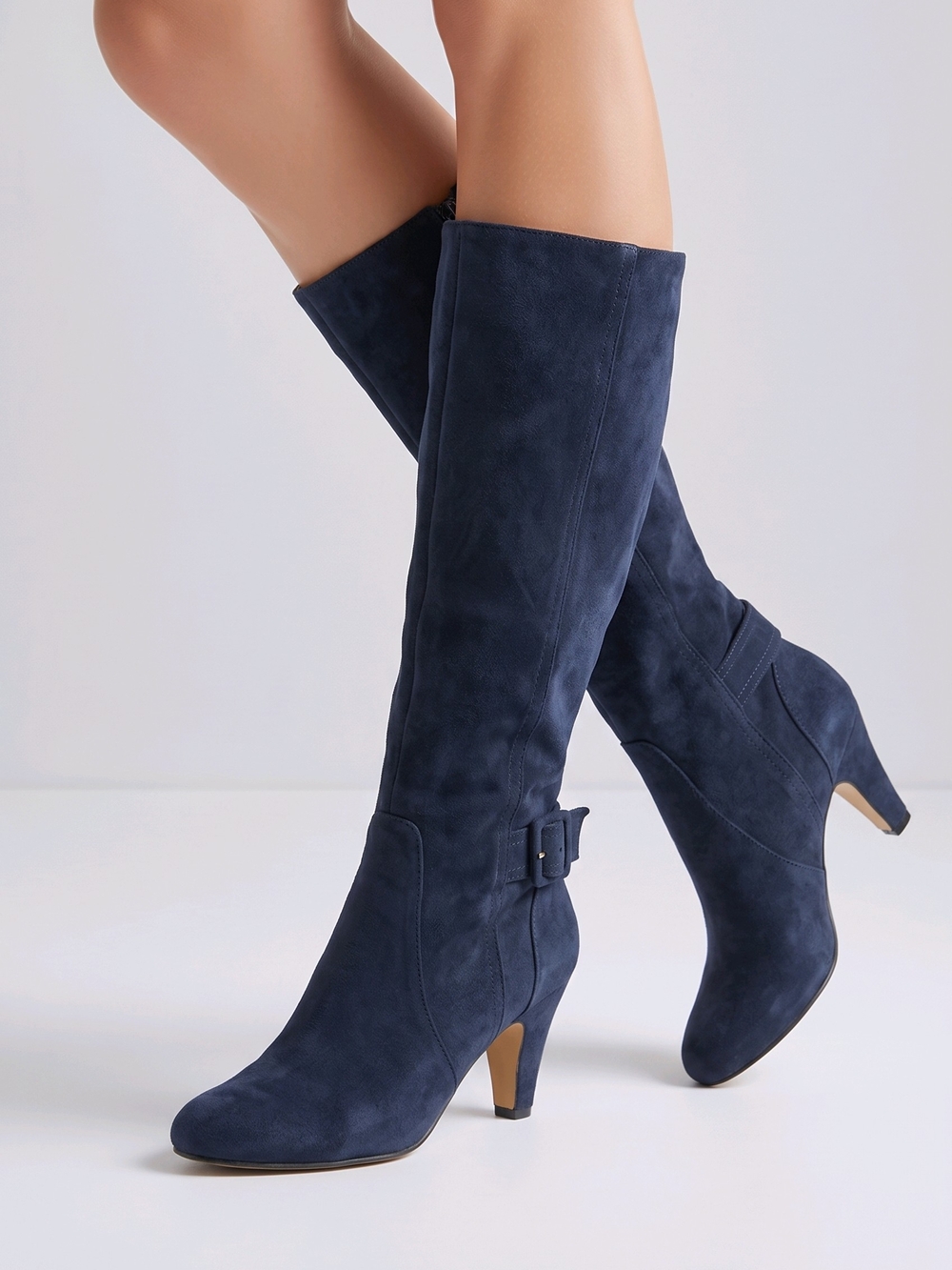 Bella Vita Navy Suede Over-the-Knee Buckle Boots